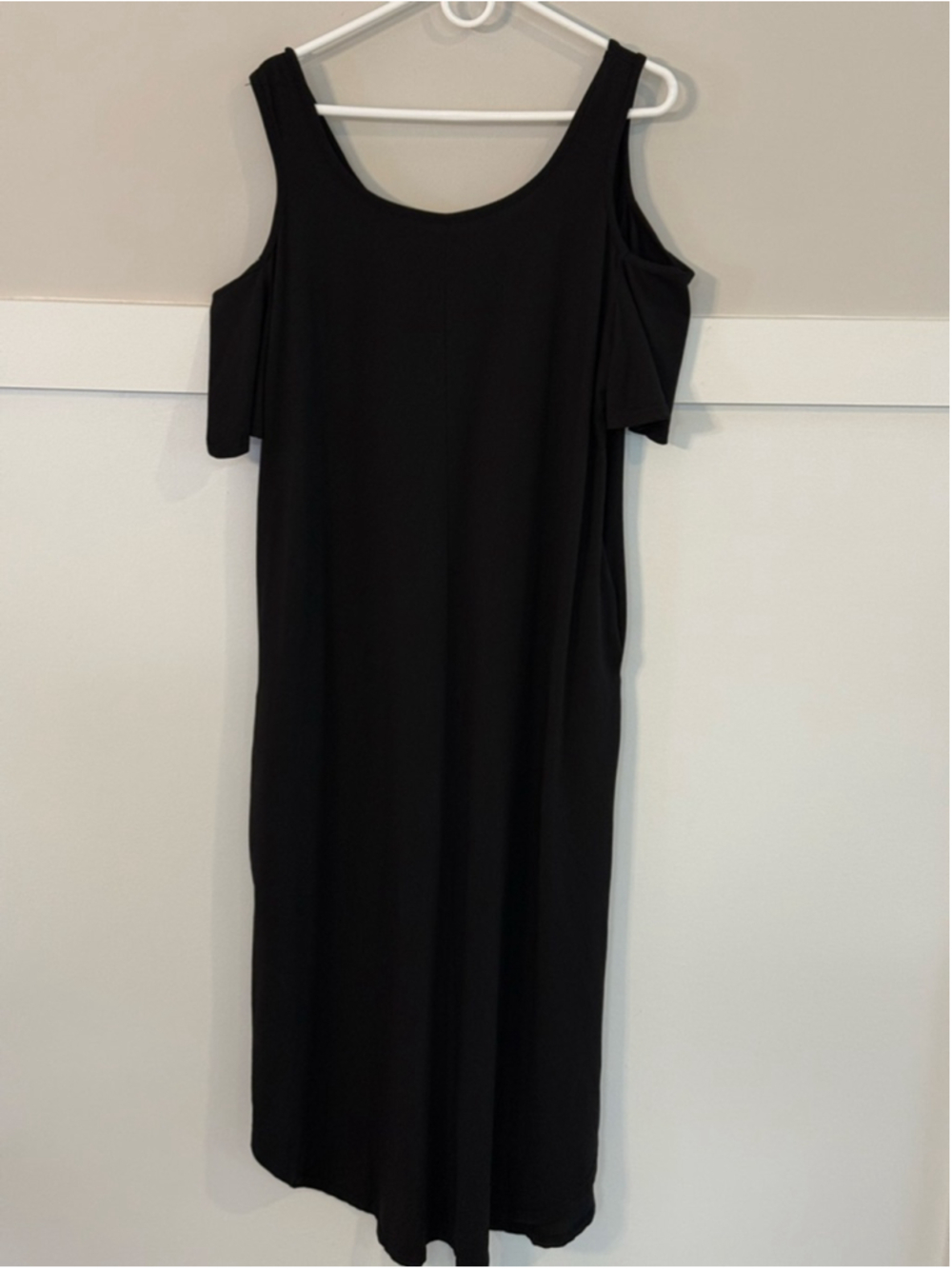 Vintage Black Cold Shoulder Maxi Dress Womens Size 16 Sleeveless Pocket Dress - Picture 2 of 4